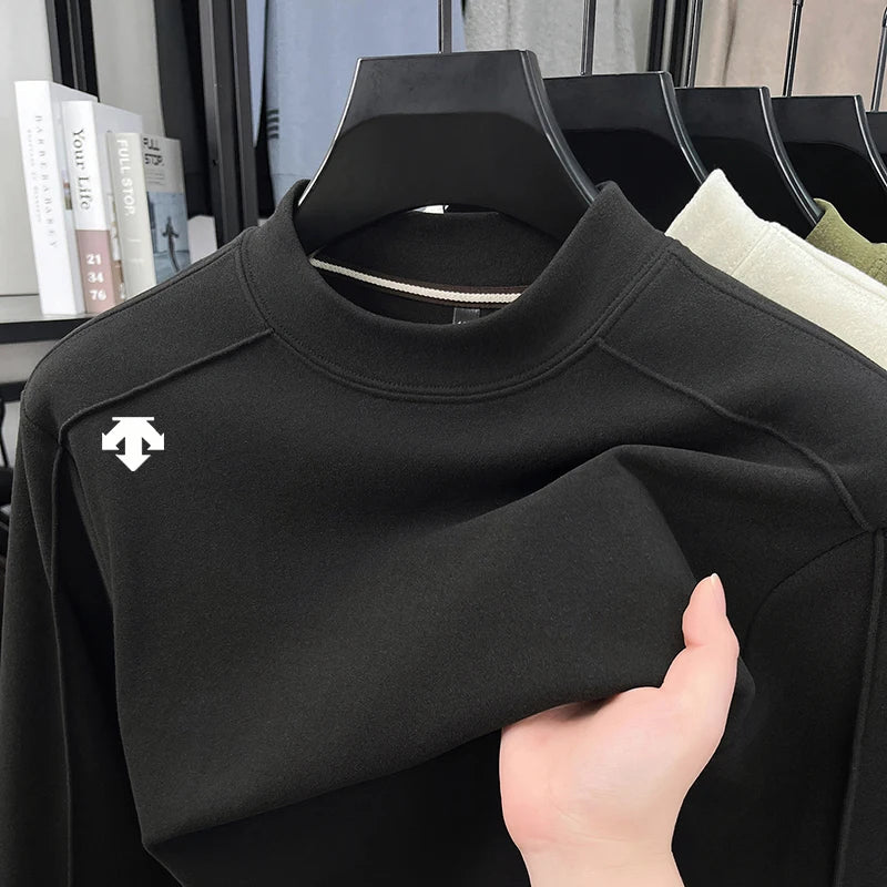 Double Sided German Velvet Base Shirt for Men 2025 New Autumn and Winter Warm Half High Neck Long Sleeved T-shirt with Inner Top