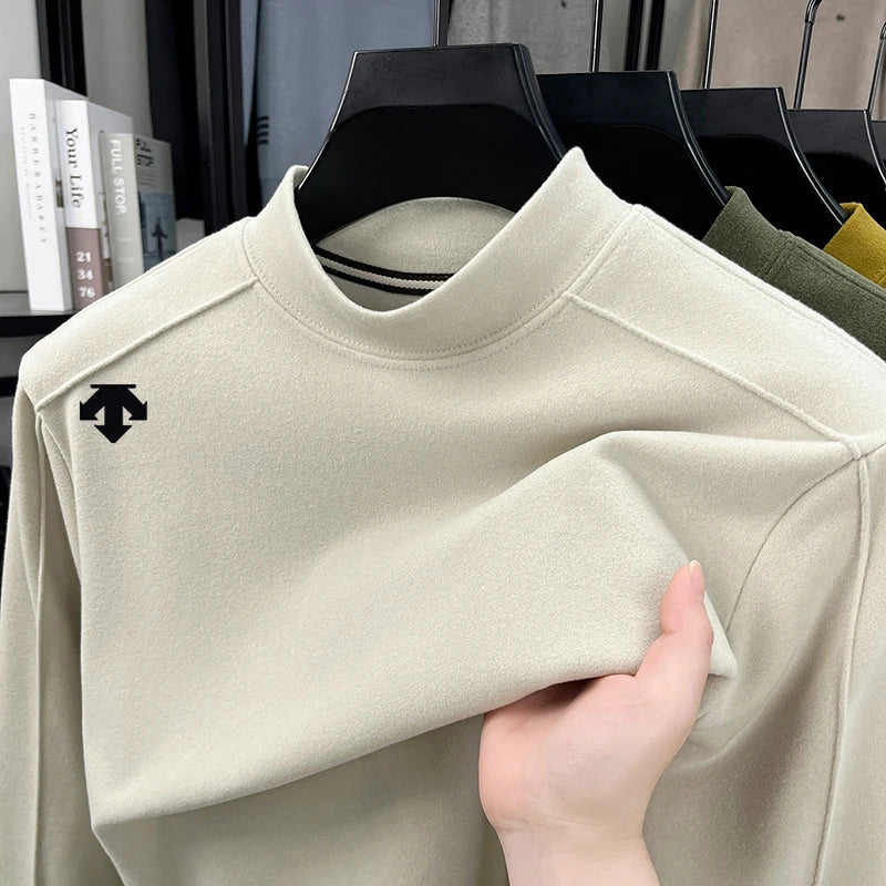 Double Sided German Velvet Base Shirt for Men 2025 New Autumn and Winter Warm Half High Neck Long Sleeved T-shirt with Inner Top