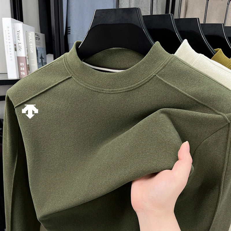 Double Sided German Velvet Base Shirt for Men 2025 New Autumn and Winter Warm Half High Neck Long Sleeved T-shirt with Inner Top