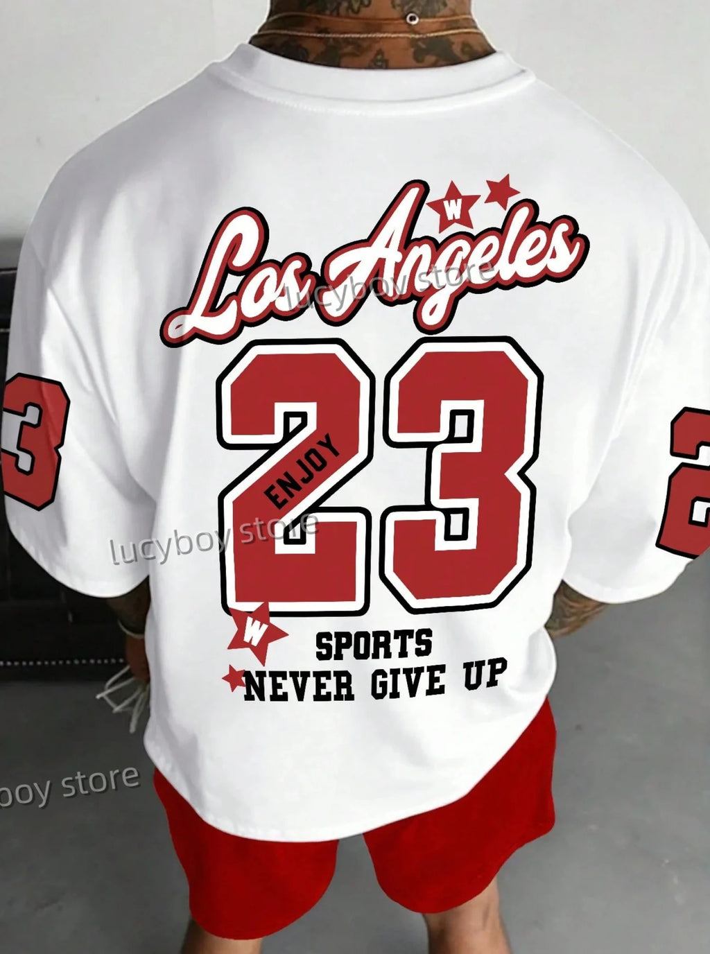 LOSANGLES NO.23 Print Men'S Summer Casual Short Sleeve T-Shirt Shorts Set Adult Basketball JoggingOversized 2 Piece Set Clothes